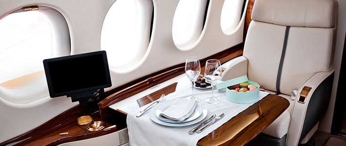 interior of a private jet travelling to siena