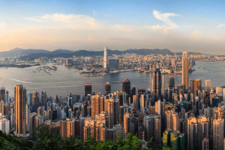 The Hong Kong skyline in golden hour