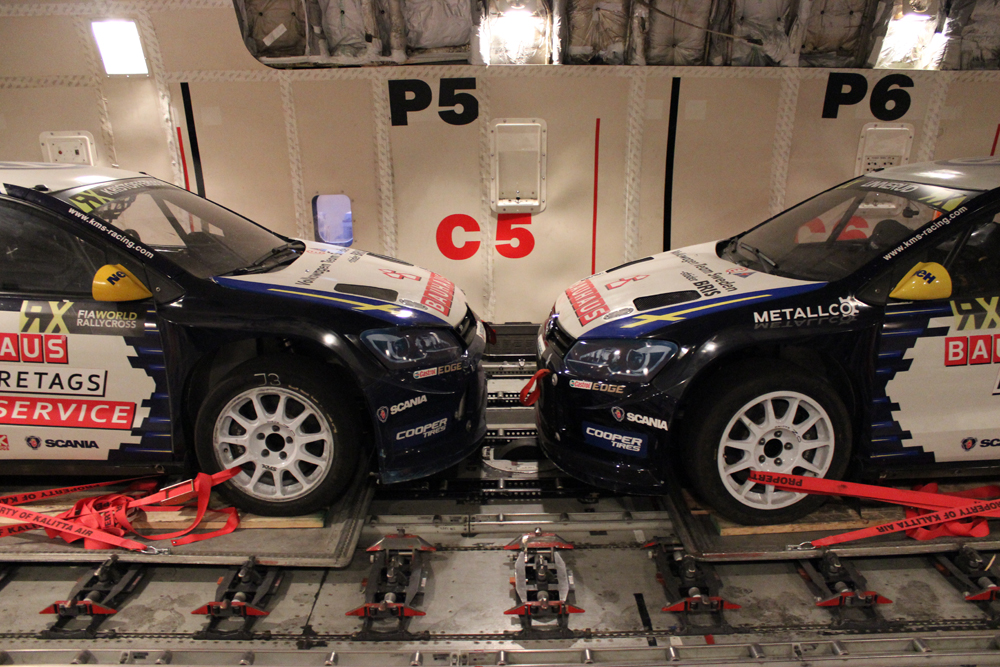 rally cross car on aircraft