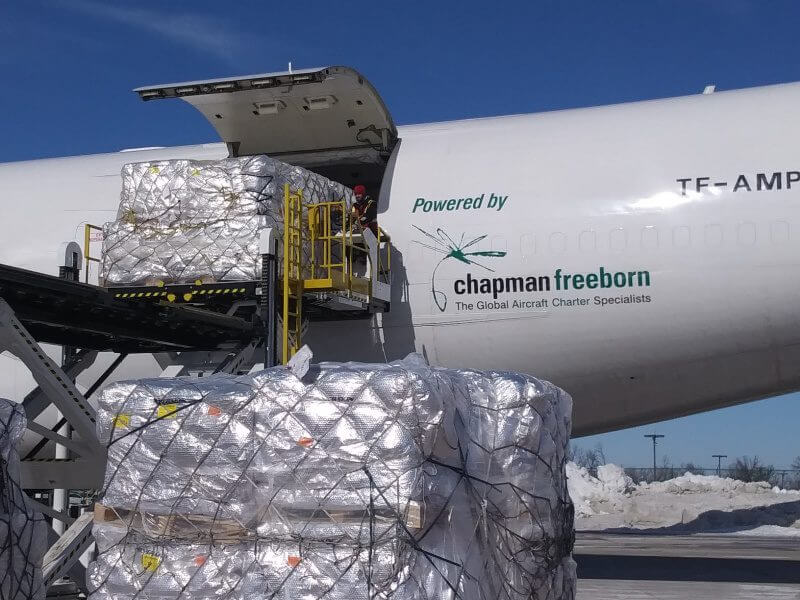 Cargo loading into a cargo airplane