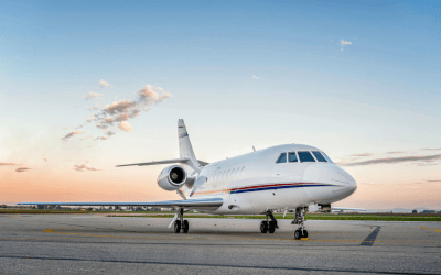 Private jet at sunset
