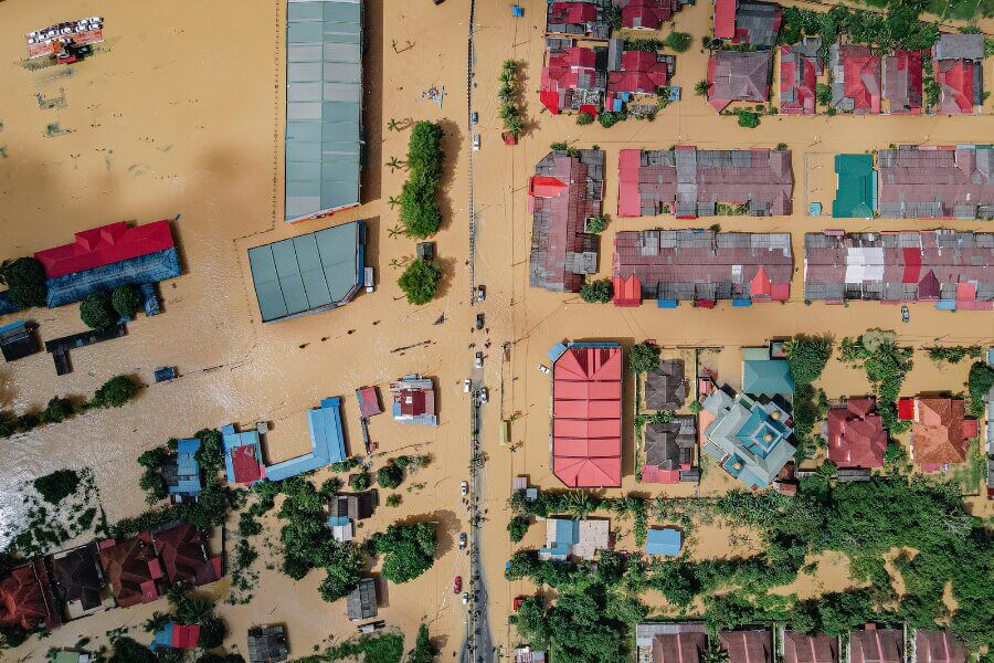 Aerial photo of flooded villages