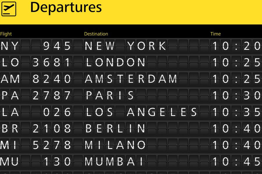 Airport departures display board