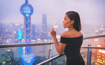 Lady enjoying a drink in Shanghai