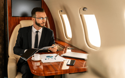 Man working on private jet