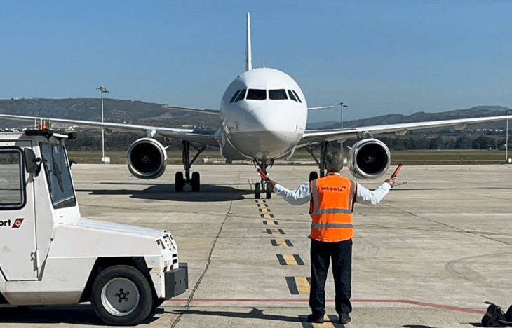 Aircraft on tarmac prior to takeoff