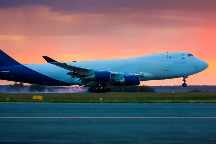Cargo aircraft at sunset