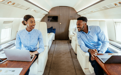 Business meeting on a private plane heading to MICE