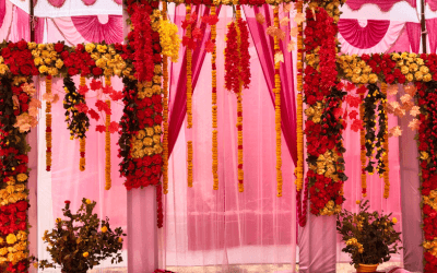 A vibrant and opulent Indian wedding scene, group air flight to India wedding