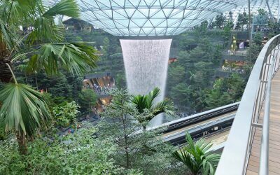 Iconic waterfall attraction inside Singapore Changi Airport, top luxury airport in APAC