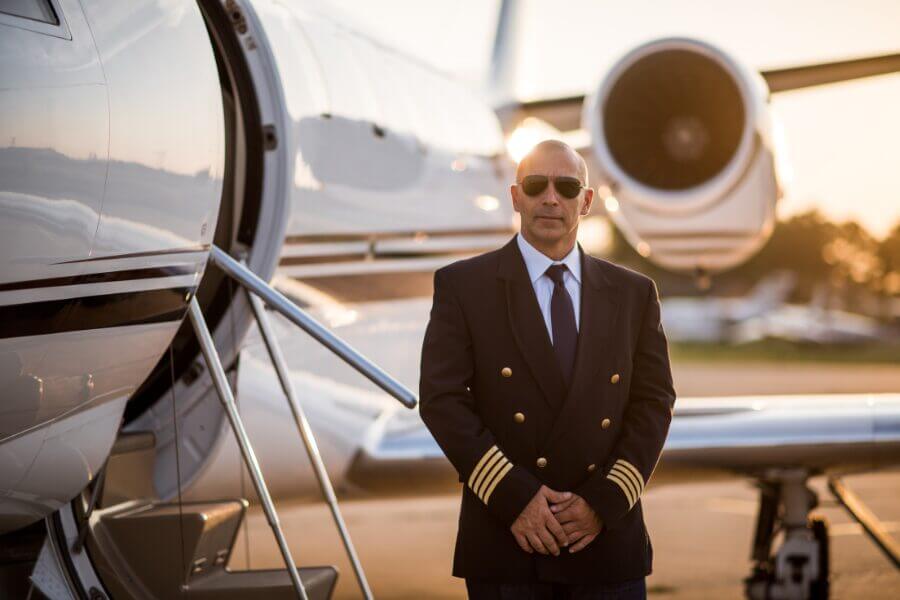 Pilot outside private jet