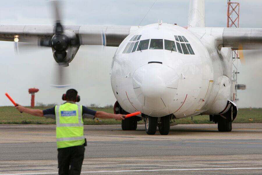 A cargo plane on the runway.